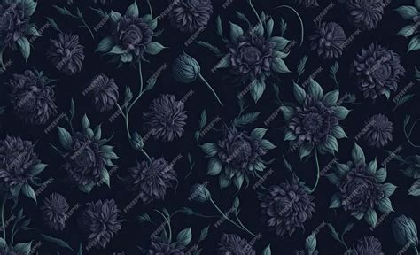 Premium Photo | Dark blue floral wallpaper with a dark blue background.