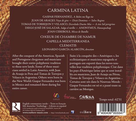 Choeur De Chambre De Namur Carmina Latina Cd Jpc De