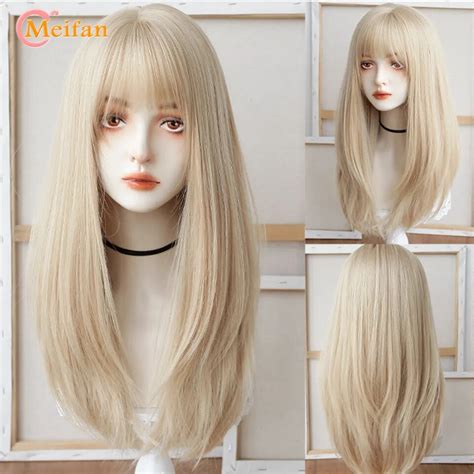 MEIFAN Perruque Lolita Synth Tique Longue Et Lisse Avec Frange Pour