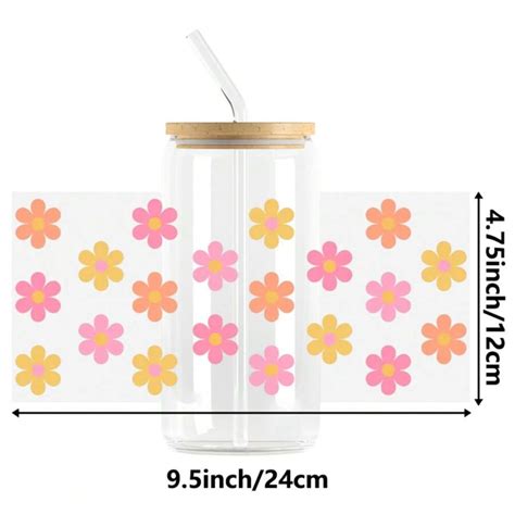 1pc Flowers Design UV DTF Cup Wraps For 16 Oz Glass Cup Mother S Day