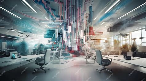 Premium Photo Abstract Blurred Technology Motion Interior Office