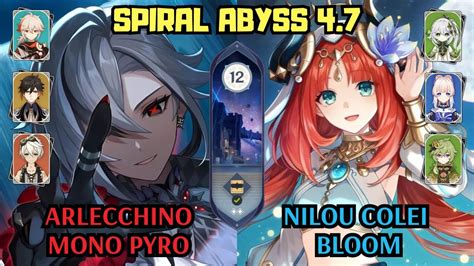 C0 Arlecchino Mono Pyro C0 Nilou Colei Bloom 4 7 Spiral Abyss Floor