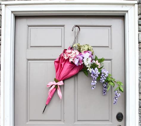 Frugal And Cute Spring Door Decor Turn An Umbrella Into A Flower Arrangement