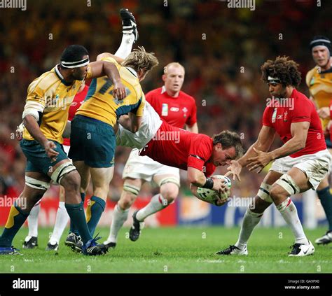 Wales Matthew Rees Is Upended By Australias Drew Mitchell Hi Res Stock