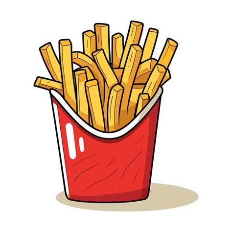 French Fries Potato Tasty Fast Street Food In Red Paper Box Vector