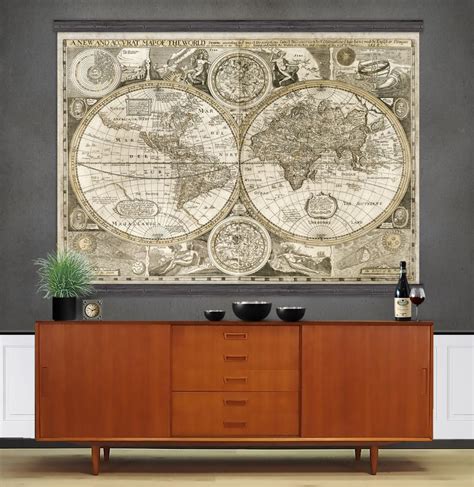 Large Vintage Map Vintage Map Of The World 1656 Sizes Up To Etsy Vintage Map Wall Maps