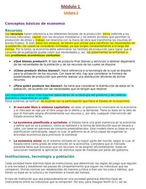 Resumen Modulo Y M Dulo Lectura Conceptos B Sicos De Econom A