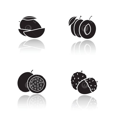 Sliced Fruits Drop Shadow Icons Set Half Drop Fruit Vector Half Drop