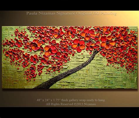 Original Peinture Abstrait Rouge Fleur Arbre Par Artcoast Tree