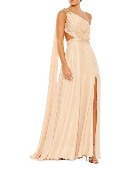 Mac Duggal Ieena Embellished One Shoulder Gown In Natural Lyst