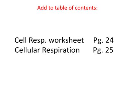 Cell Resp Worksheet Pg Cellular Respiration Pg