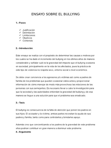 Ensayo Sobre El Bullying Violencia Sicología Y Ciencia Cognitiva