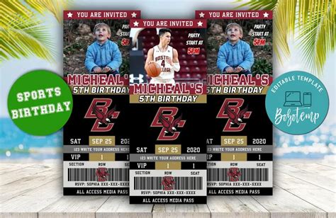 Editable Boston College Eagles Birthday Ticket Invitations DIY ...