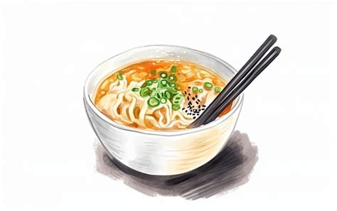Premium AI Image | A painting of a bowl of noodles with a spoon.