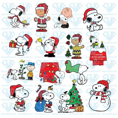 Snoopy Christmas Stickers Are Shown In Various Styles And Colors