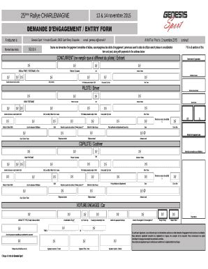 Fillable Online Demande D Engagement Entry Form Me Rallye