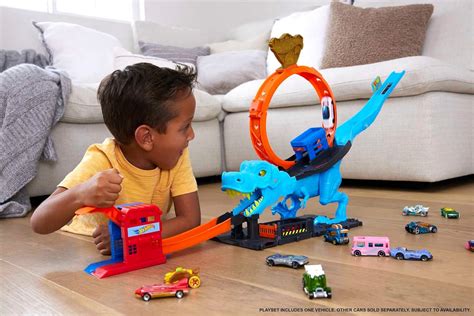 Hot Wheels City Track Set With Toy Car Race Through A Giant Loop To Defeat A Big Dinosaur T