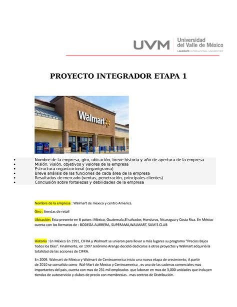 Walmart Actividad Informaci N Proyecto Integrador Etapa Nombre