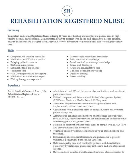 Rehabilitation Registered Nurse Resume Example