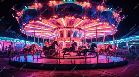 Premium Ai Image A Photo Of A Carnival Carousel At Night Neon Lights