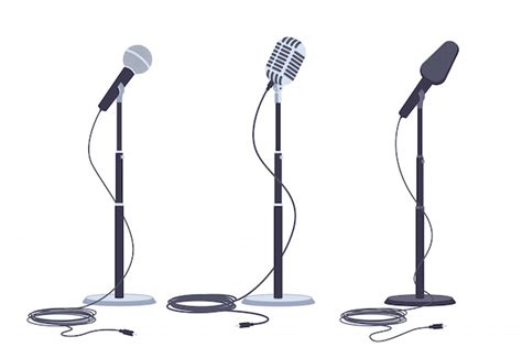 Microphones On Stand Vector Flat Set Of Modern And Retro Music Audio