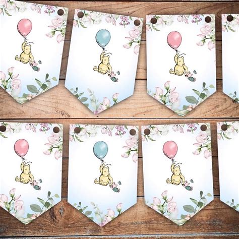 Pooh Gender Reveal Bunting Winnie The Pooh Gender Reveal Baby Etsy