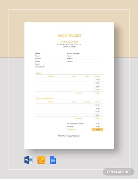 HVAC Invoice Template - 7+ Free Word, Excel, PDF Format Download