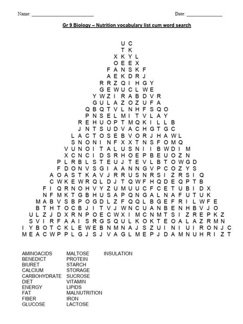 Word Search Nutrition Pdf Carbohydrates Nutrition