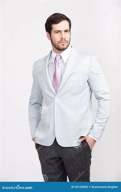 Handsome Office Business Man With Beard Dressed In Elegant Suit Stock