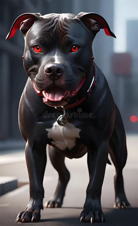 Aggressive Black Pit Bull Dog With Red Eyes Ai Generated Stock