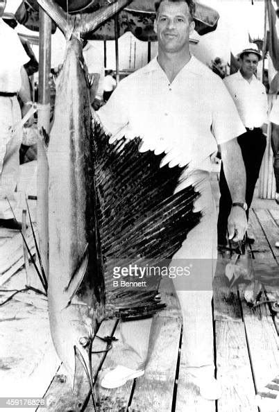 Gordie Howe Of The Detroit Red Wings Poses With A Sailfish He Caught