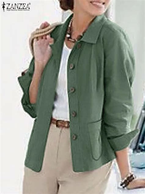 Zanzea Fashion Office Ol Jackets Spring Long Sleeve Lapel Neck Suit Woman Vintage Solid Color