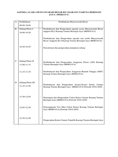 Agenda Acara Musyawarah Besar Ke I Karang Taruna Beringin Jaya Pdf