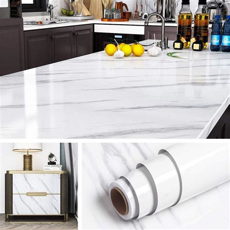 Livelynine 197 X 36 Inch Large White Contact Paper For Countertops Peel And Stick Marble