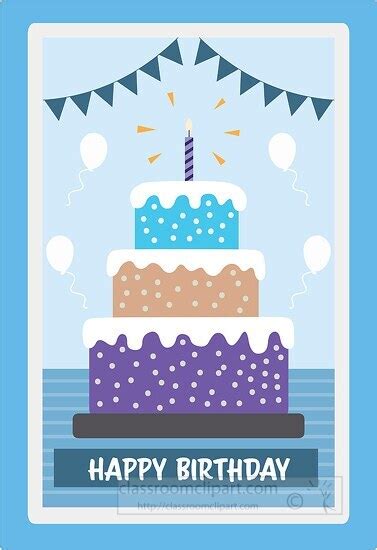 Three Layered Birthday Cake Birthday Blue Background Clipart