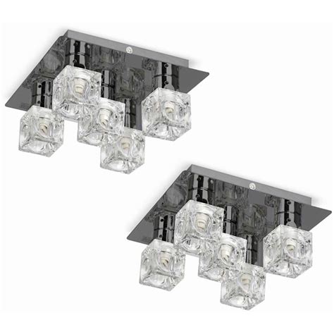 Minisun 2 X 5 Way Chrome Swirl Flush Ceiling Lights Clear Frosted