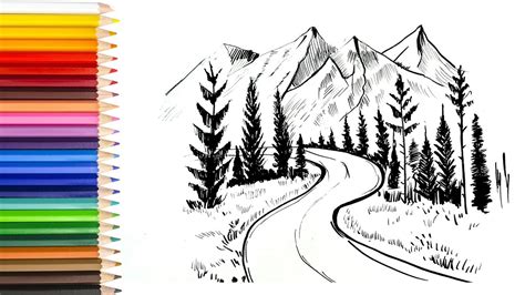 How To Draw A Beautiful Mountain Valley Youtube