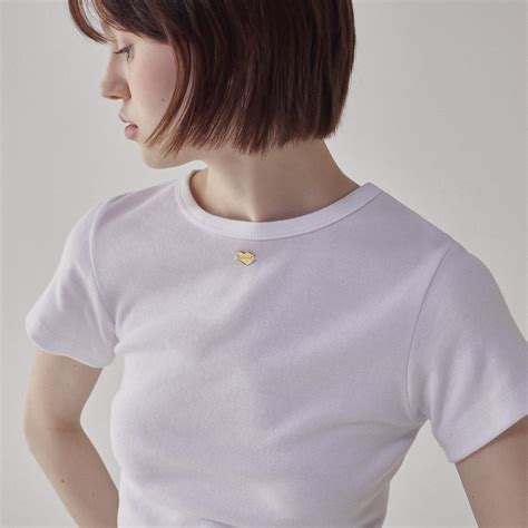 Back Ribbon Heart Slim Crop T Shirts White Ronron