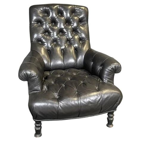 Proantic Confortrable Fauteuil Club Chesterfield En Cuir Capitonn