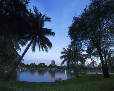 Modern City In A Green Environment At Twilight Suan Lum Bangkok