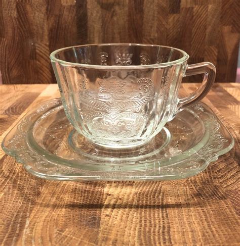 Federal Glass Co Clear Depression Glass Cup And Saucer Etsy