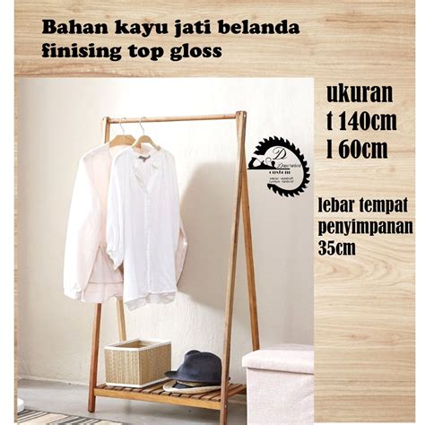 Jual STAND HANGER 1 TINGKAT KAYU GANTUNGAN BAJU KAYU SATU TINNGKAT