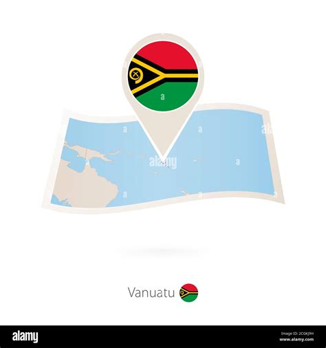 Folded Paper Map Of Vanuatu With Flag Pin Of Vanuatu Vector