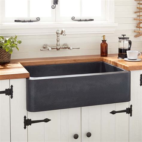 36" Fiona Hammered Copper Farmhouse Sink - Antique Black - Copper ...