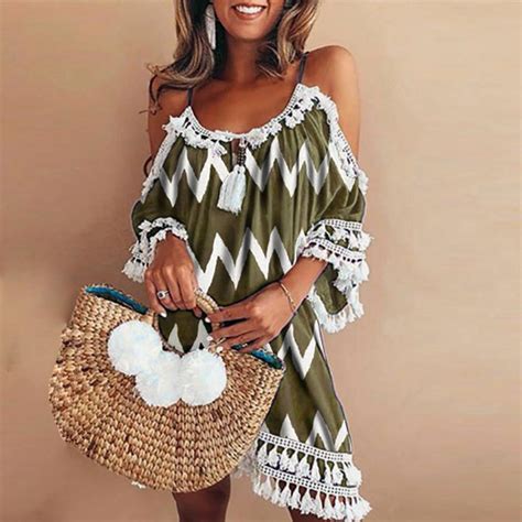 Buy Women Off Shoulder Dress Cocktail Party Beach Dresses Tassel