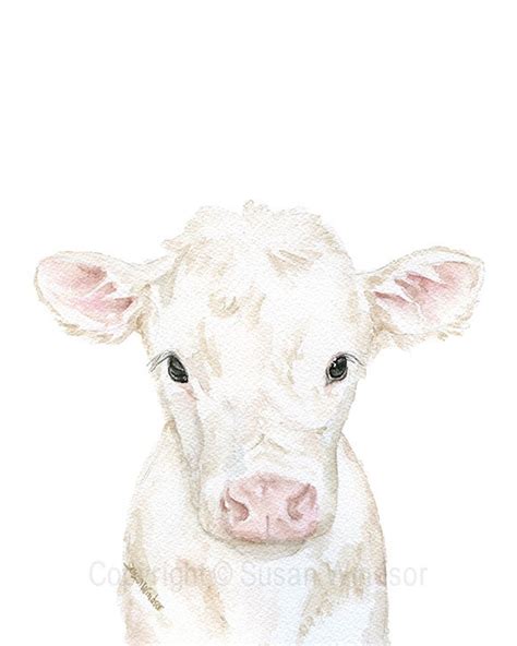 White Cow Calf Watercolor Painting Fine Art Giclee | Etsy