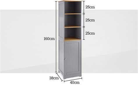 Christow Tall Bathroom Cabinet Wooden Grey And Bamboo Tallboy Unit 3 Shelf Storage Cupboard