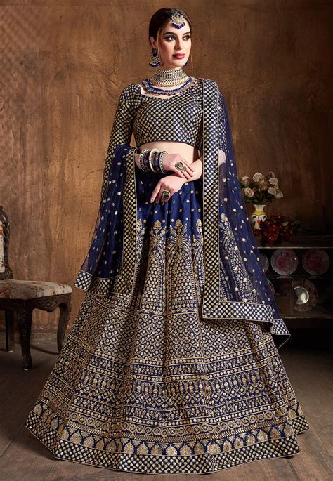 Buy Embroidered Art Silk Lehenga In Dark Blue Online Lyc1118 Utsav