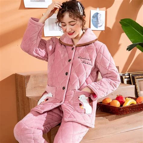 Warm Quilted Girl Pajamas Ladies Two Piece Winter New Home Service