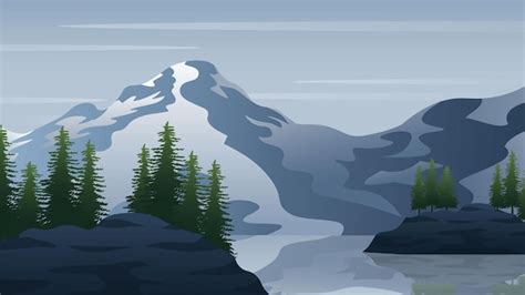 Premium Vector Vector Mountain Lanscape With A Lake And Reflection